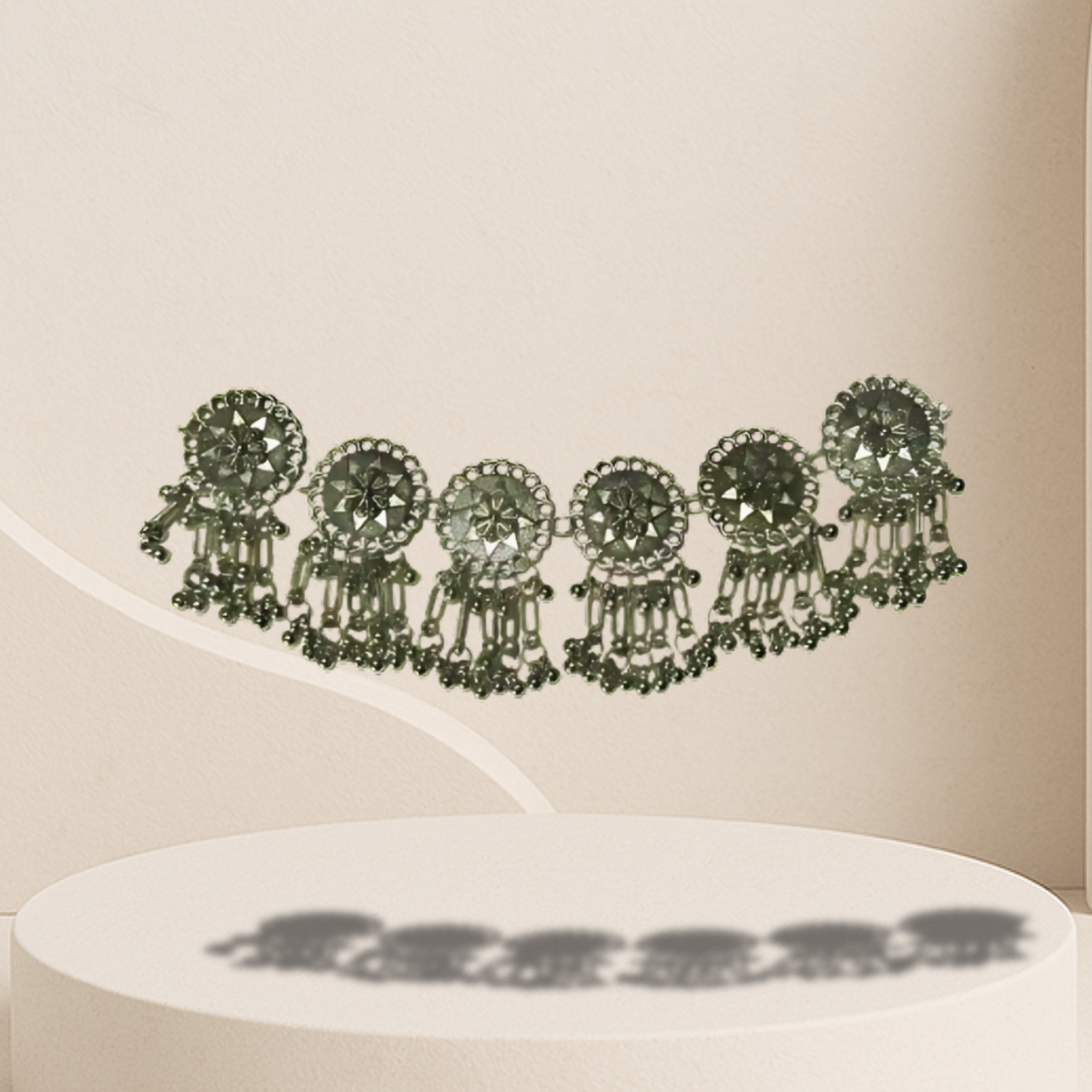 Oxidized Round Mirror Work Choker Necklace | Antique Festival Jewelry for Women